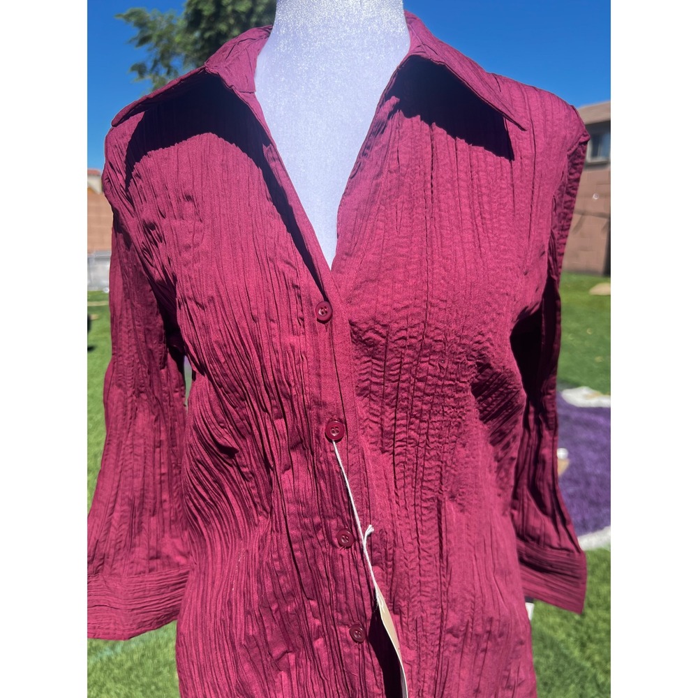 Fred David Porto Burgundy Crinkle Button Down Shirt M2U236 Womens Large NWT